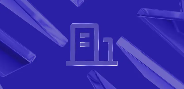 A three-dimensional translucent number one surrounded by several elongated, clear rectangular prisms against a deep blue background.